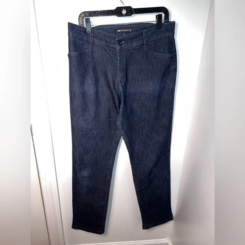 Lee,12L relaxed fit dark wash high rise button/ zip 4pocket lightweight pant